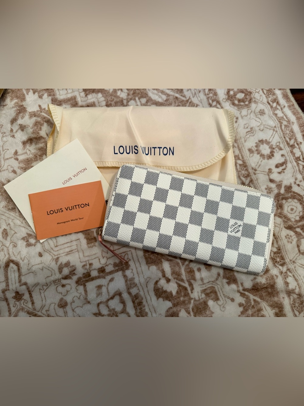 LV Damier Azur Checkered White and Gray Zip Wallet